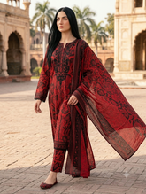 Bold Crimson & Onyx Embroidered 3-Piece Printed Lawn Suit – Ready-to-Wear Summer Collection