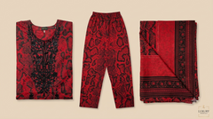 Bold Crimson & Onyx Embroidered 3-Piece Printed Lawn Suit – Ready-to-Wear Summer Collection