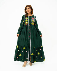 Luxury Green Embroidered Lawn Maxi – Premium Pintuck Detailed Modest Summer Dress | Ready-to-Wear