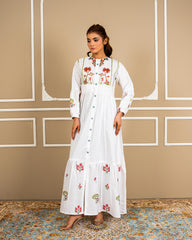 Luxury White Embroidered Lawn Maxi – Premium Pintuck Detailed Modest Summer Dress | Ready-to-Wear