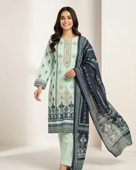 Premium Pistachio Green 3-Piece Ready-to-Wear Lawn Suit for Women – Light Embroidered Shirt with Tassels, Plain Trouser and Printed Lawn Dupatta | Summer Collection