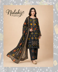 Premium Black Bandhani ( chunnari ) Printed Lawn 3-Piece Suite – Embroidered Neckline with Tassels – Ready-to-Wear Summer Collection