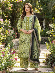 Sage - Serenity -3-Piece- Botanical- Printed- Lawn- Suit- Co-ord- Set- with- Lace- Detailing