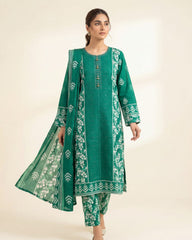 Green and White Embroidered Lawn 3-Piece Ready-to-Wear Suit with Printed Trouser and Lawn Dupatta | Summer Collection
