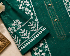 Green and White Embroidered Lawn 3-Piece Ready-to-Wear Suit with Printed Trouser and Lawn Dupatta | Summer Collection