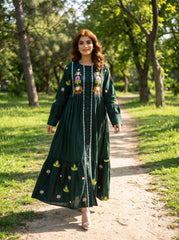 Luxury Green Embroidered Lawn Maxi – Premium Pintuck Detailed Modest Summer Dress | Ready-to-Wear