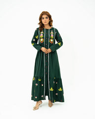 Luxury Green Embroidered Lawn Maxi – Premium Pintuck Detailed Modest Summer Dress | Ready-to-Wear