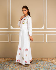 Luxury White Embroidered Lawn Maxi – Premium Pintuck Detailed Modest Summer Dress | Ready-to-Wear