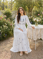 Luxury White Embroidered Lawn Maxi – Premium Pintuck Detailed Modest Summer Dress | Ready-to-Wear