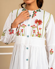 Luxury White Embroidered Lawn Maxi – Premium Pintuck Detailed Modest Summer Dress | Ready-to-Wear