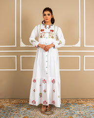 Luxury White Embroidered Lawn Maxi – Premium Pintuck Detailed Modest Summer Dress | Ready-to-Wear