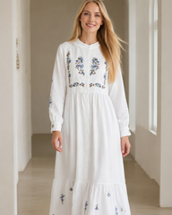 Luxury White Embroidered Lawn Maxi – Premium Pintuck Detailed Modest Summer Dress | Ready-to-Wear