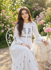 Luxury White Embroidered Lawn Maxi – Premium Pintuck Detailed Modest Summer Dress | Ready-to-Wear