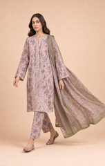Premium Embroidered Printed Lawn 3-Piece Suit for Women – Soft Summer Lawn Shirt with Chiffon Dupatta and Matching Trouser | Semi-Formal Ladies Outfit