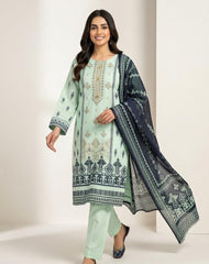 Premium Pistachio Green 3-Piece Ready-to-Wear Lawn Suit for Women – Light Embroidered Shirt with Tassels, Plain Trouser and Printed Lawn Dupatta | Summer Collection