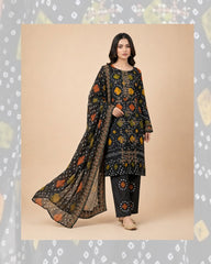 Premium Black Bandhani ( chunnari ) Printed Lawn 3-Piece Suite – Embroidered Neckline with Tassels – Ready-to-Wear Summer Collection