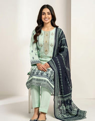 Premium Pistachio Green 3-Piece Ready-to-Wear Lawn Suit for Women – Light Embroidered Shirt with Tassels, Plain Trouser and Printed Lawn Dupatta | Summer Collection
