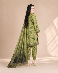 Sage - Serenity -3-Piece- Botanical- Printed- Lawn- Suit- Co-ord- Set- with- Lace- Detailing